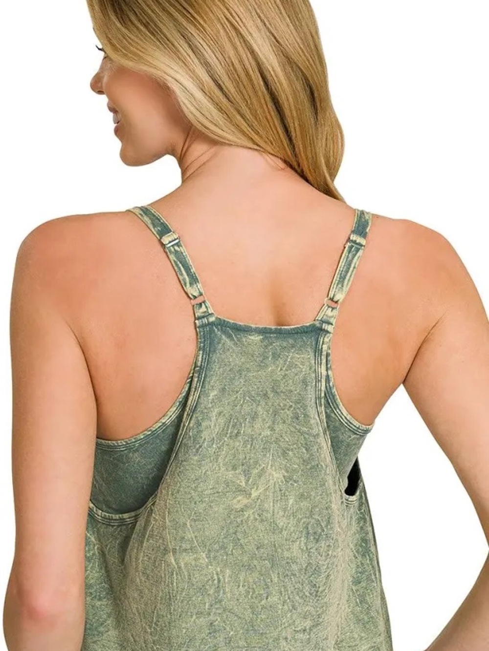 Zenana Crinkle Wash Racerback Dress Built-In Romper Jade Size S
